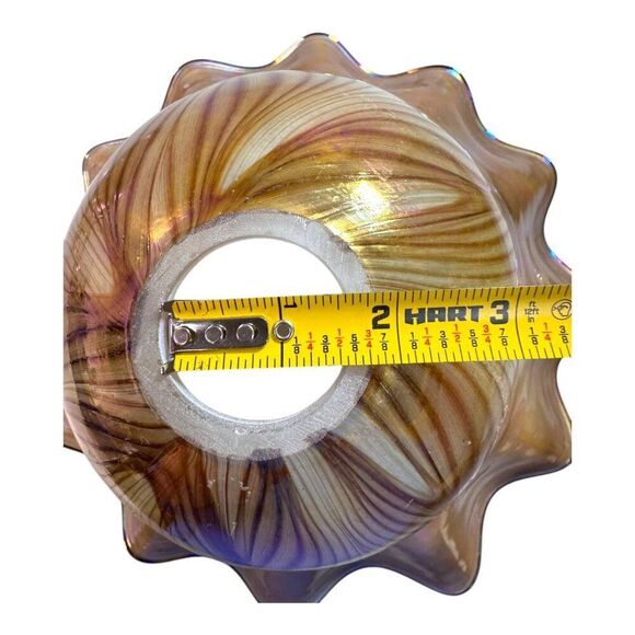 Vtg Large 15" Iridescent Pulled Feather Art Glass Lampshade Ruffled Shade - Picture 6 of 15